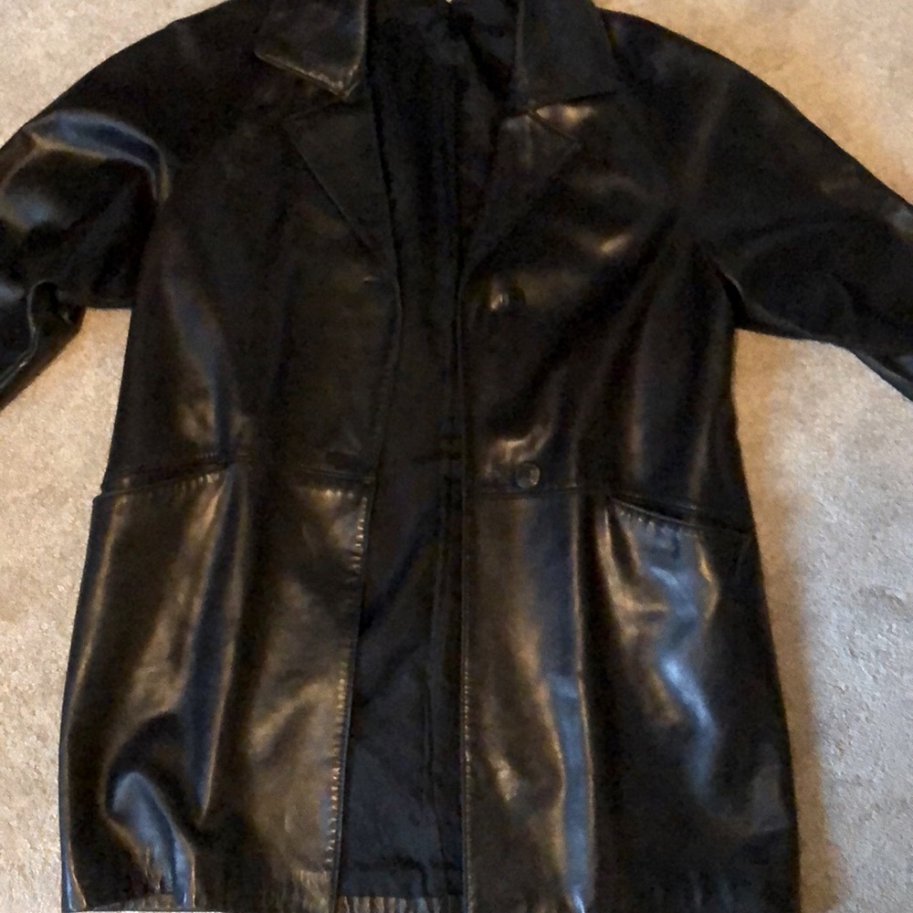 Classic long leather jacket